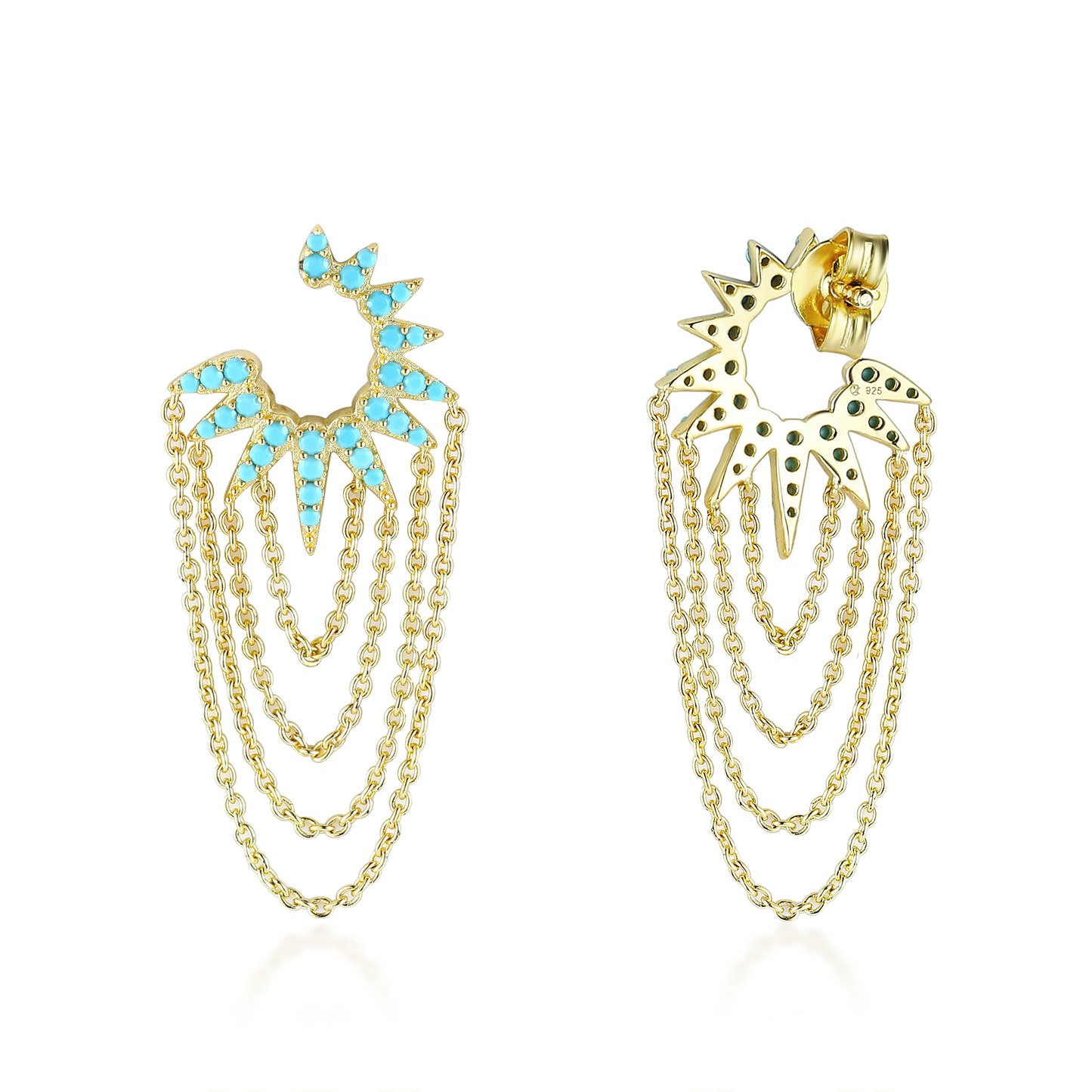 Silver earring with synthetic turquoise,18ct gold plating