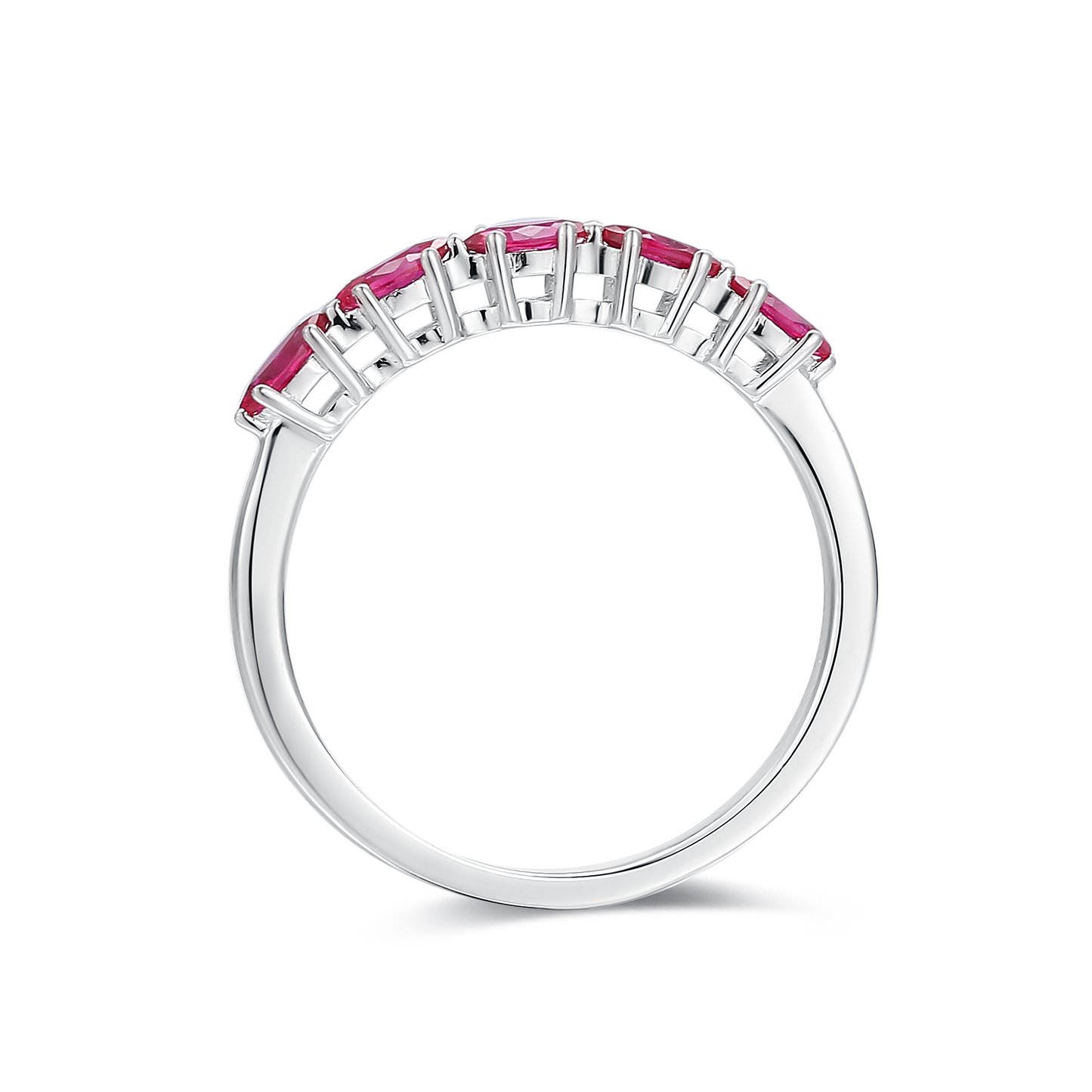 Silver ring with white cz,synthetic red corundum, rhodium plating