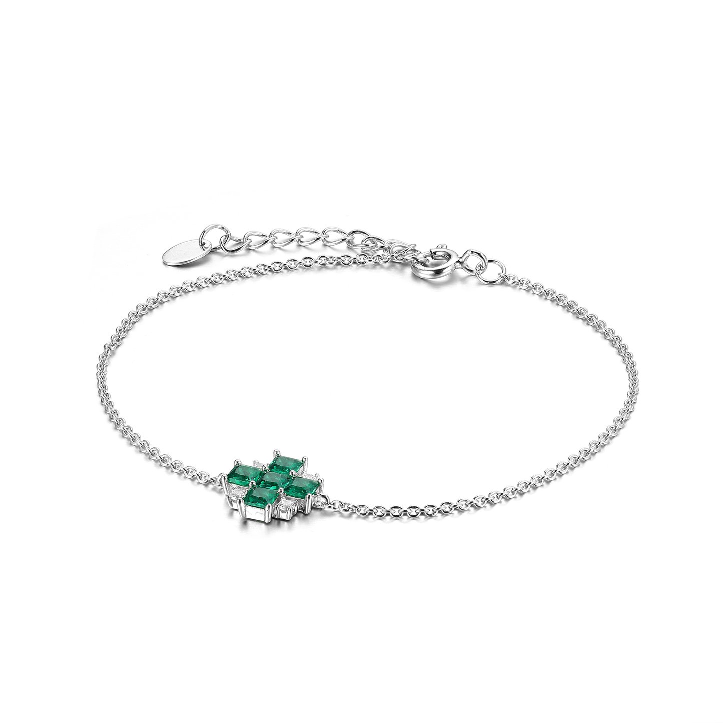 925 Silver bracelet with white and green sotnes, rhodium plating