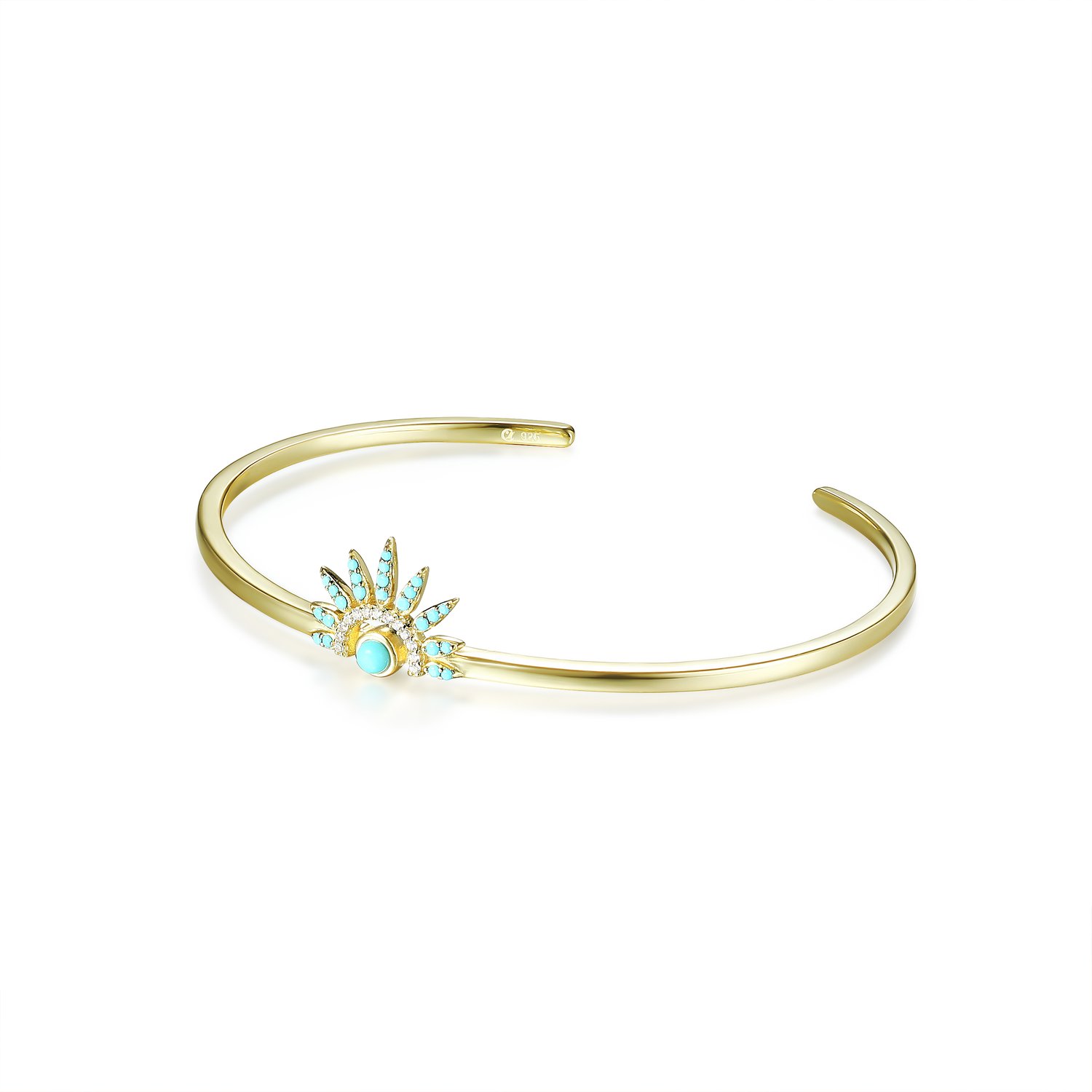 Silver bangle with white cz+ synthetic turquoise,18ct gold plating