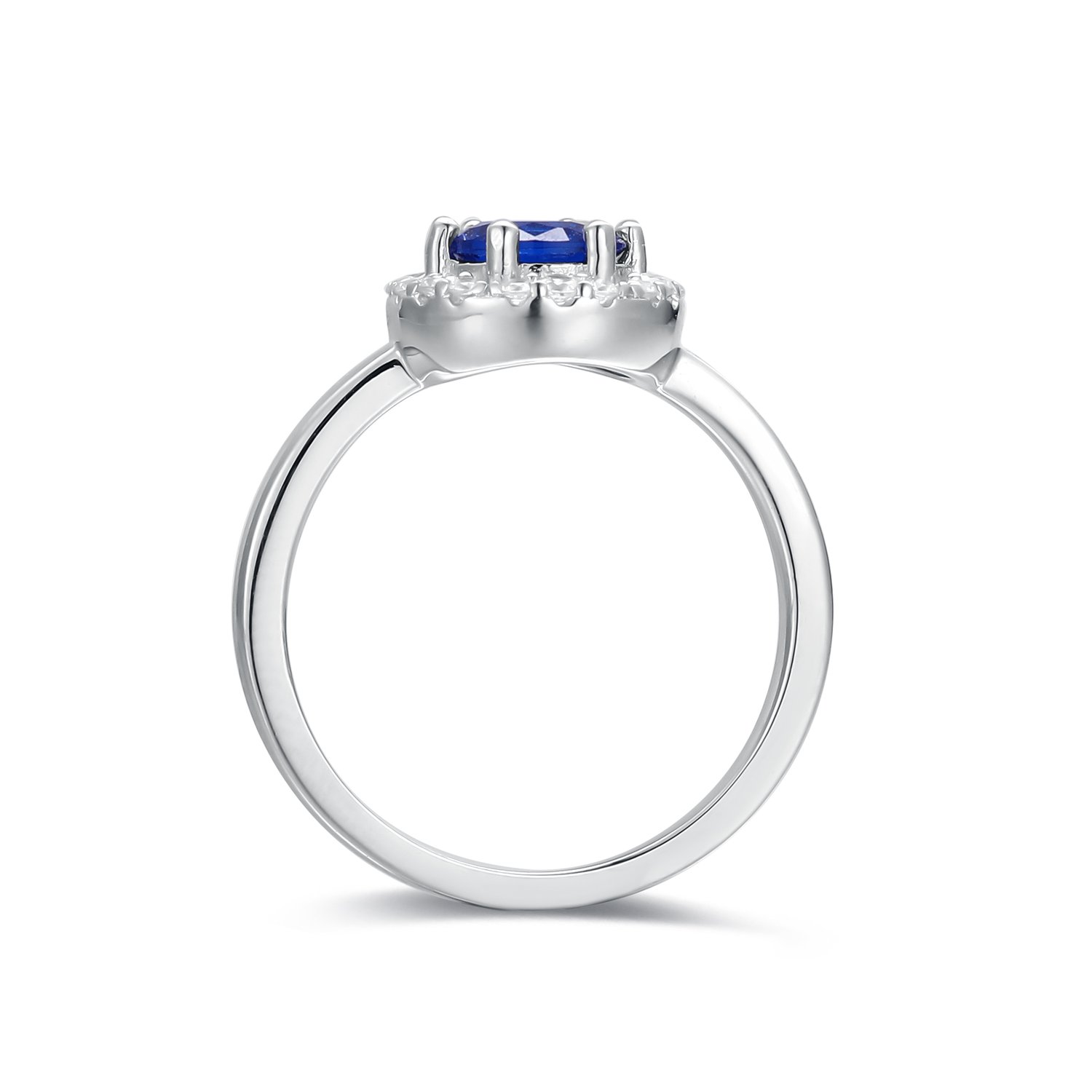 Silver ring with white and blue stones, rhodium plating
