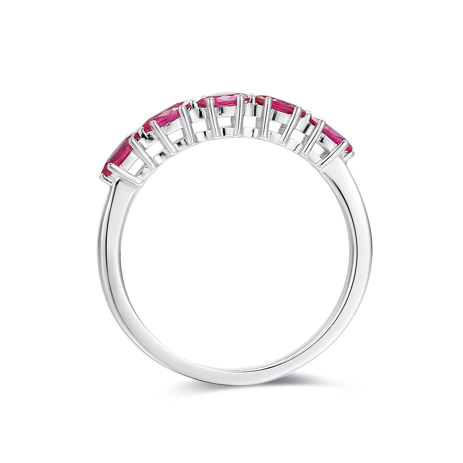 Silver ring with white cz,synthetic red corundum, rhodium plating