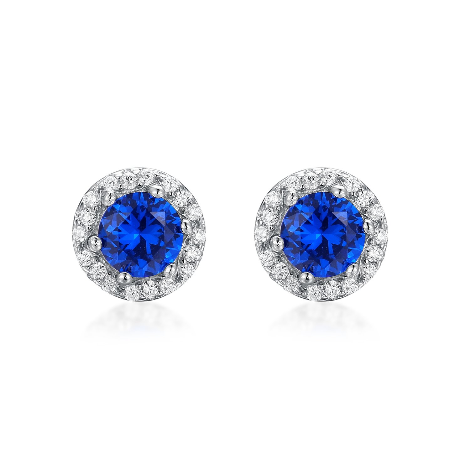 Silver earring with white cz,synthetic blue spinel, rhodium plating