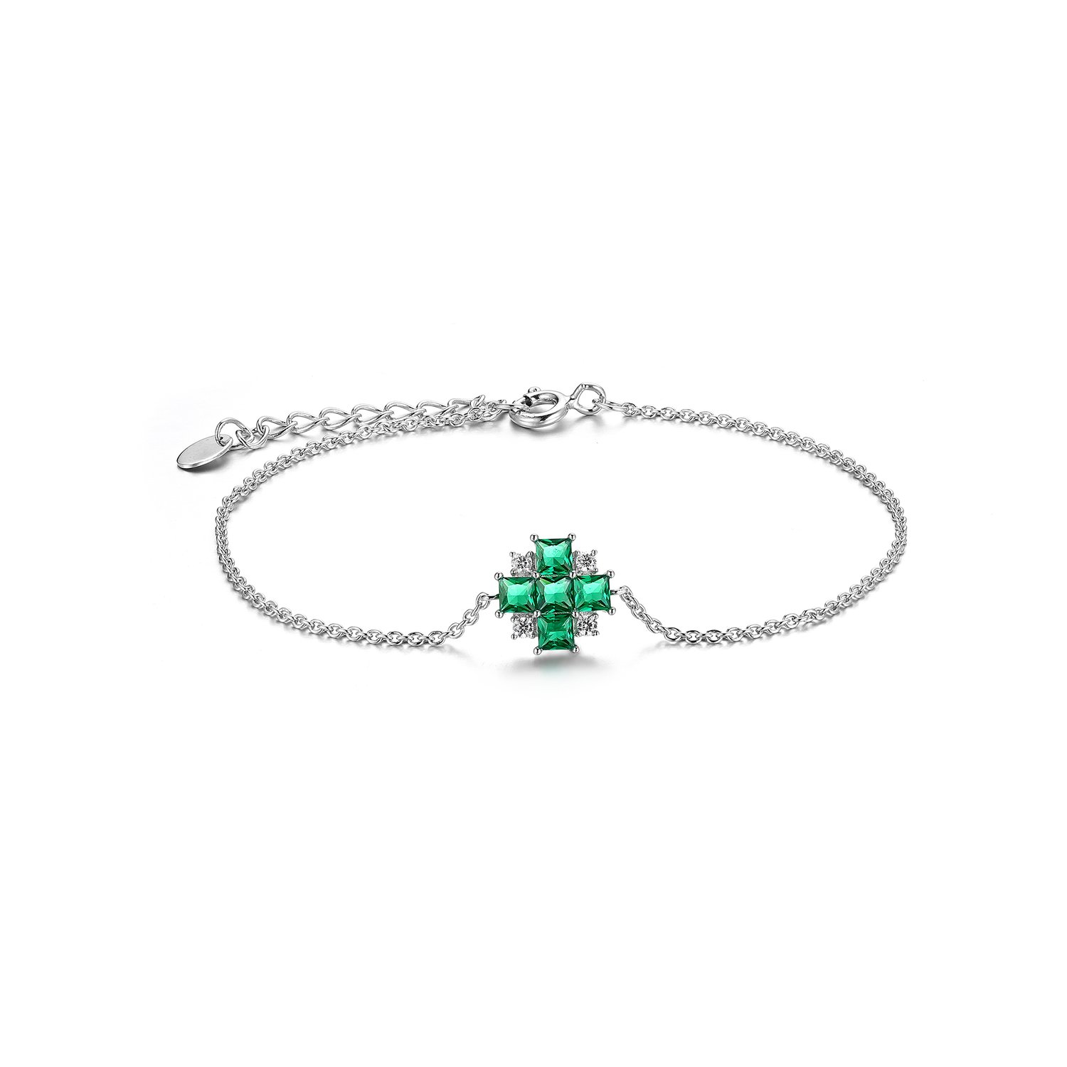 925 Silver bracelet with white and green sotnes, rhodium plating